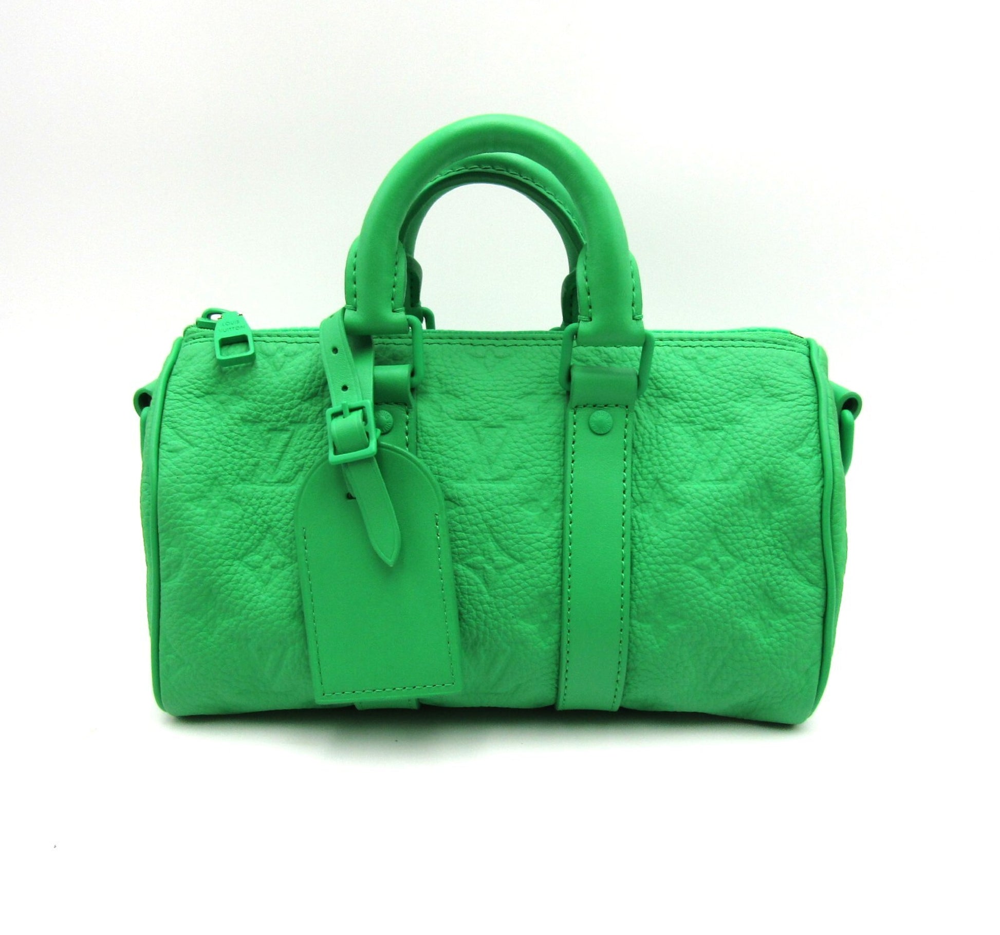 LOUIS VUITTON Keepall Bandouliere 25 M20929 Taurillon Leather Green Name Tag Handbag