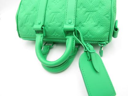 LOUIS VUITTON Keepall Bandouliere 25 M20929 Taurillon Leather Green Name Tag Handbag