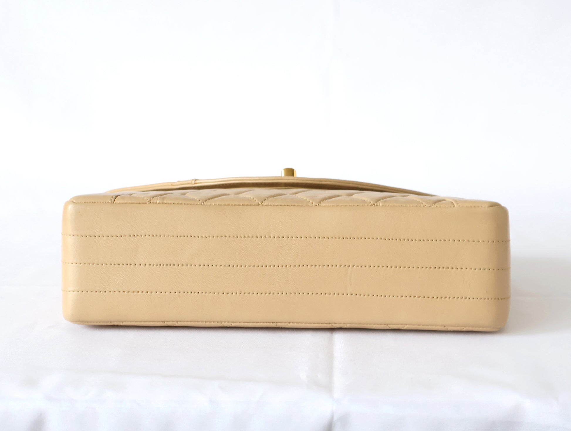 CHANEL Matelasse Lambskin Double Chain Shoulder Bag Beige