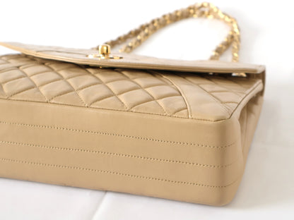 CHANEL Matelasse Lambskin Double Chain Shoulder Bag Beige