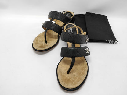 CHANEL Coco Mark Turnlock Matelasse Sandals, Size 37 1/2