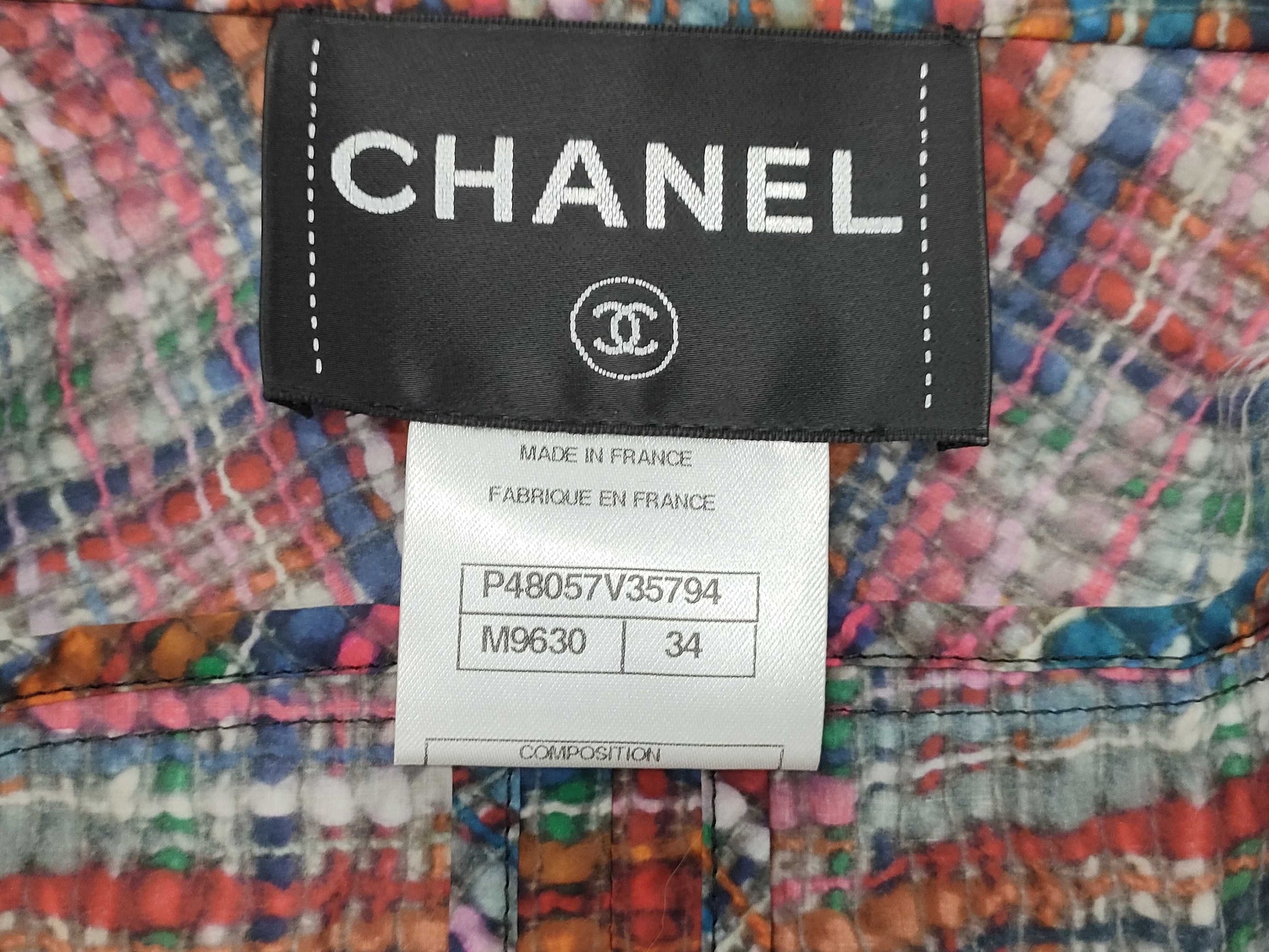 CHANEL Coco Button Tweed Print Raincoat, Size 34