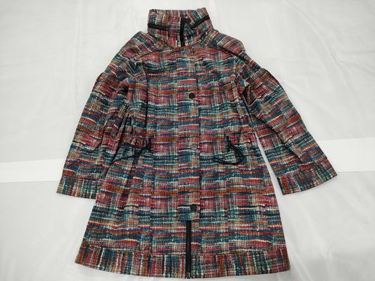 CHANEL Coco Button Tweed Print Raincoat, Size 34