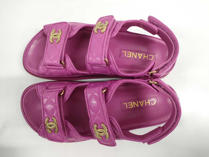 CHANEL Coco Mark Matelasse Hooded Sandals, Size 38