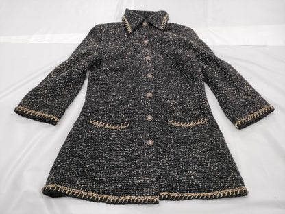 CHANEL Coco Mark Trim Tweed Coat Size 42