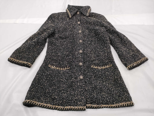 CHANEL Coco Mark Trim Tweed Coat Size 42