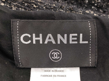 CHANEL Coco Mark Trim Tweed Coat Size 42