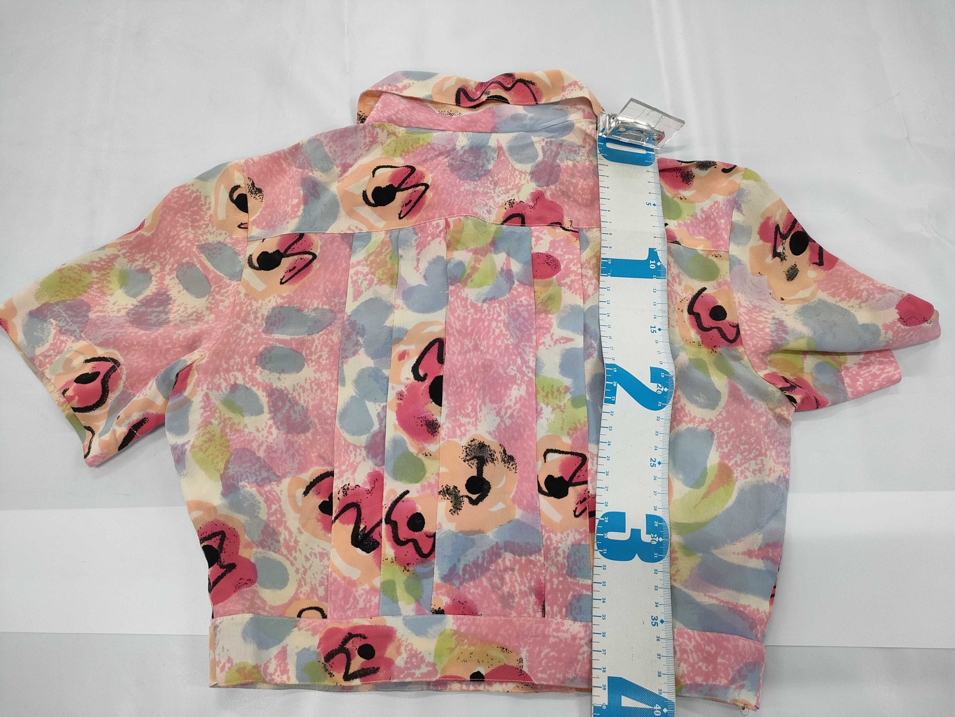 CHANEL Coco Mark Camellia Silk Open Collar Short Sleeve Shirt