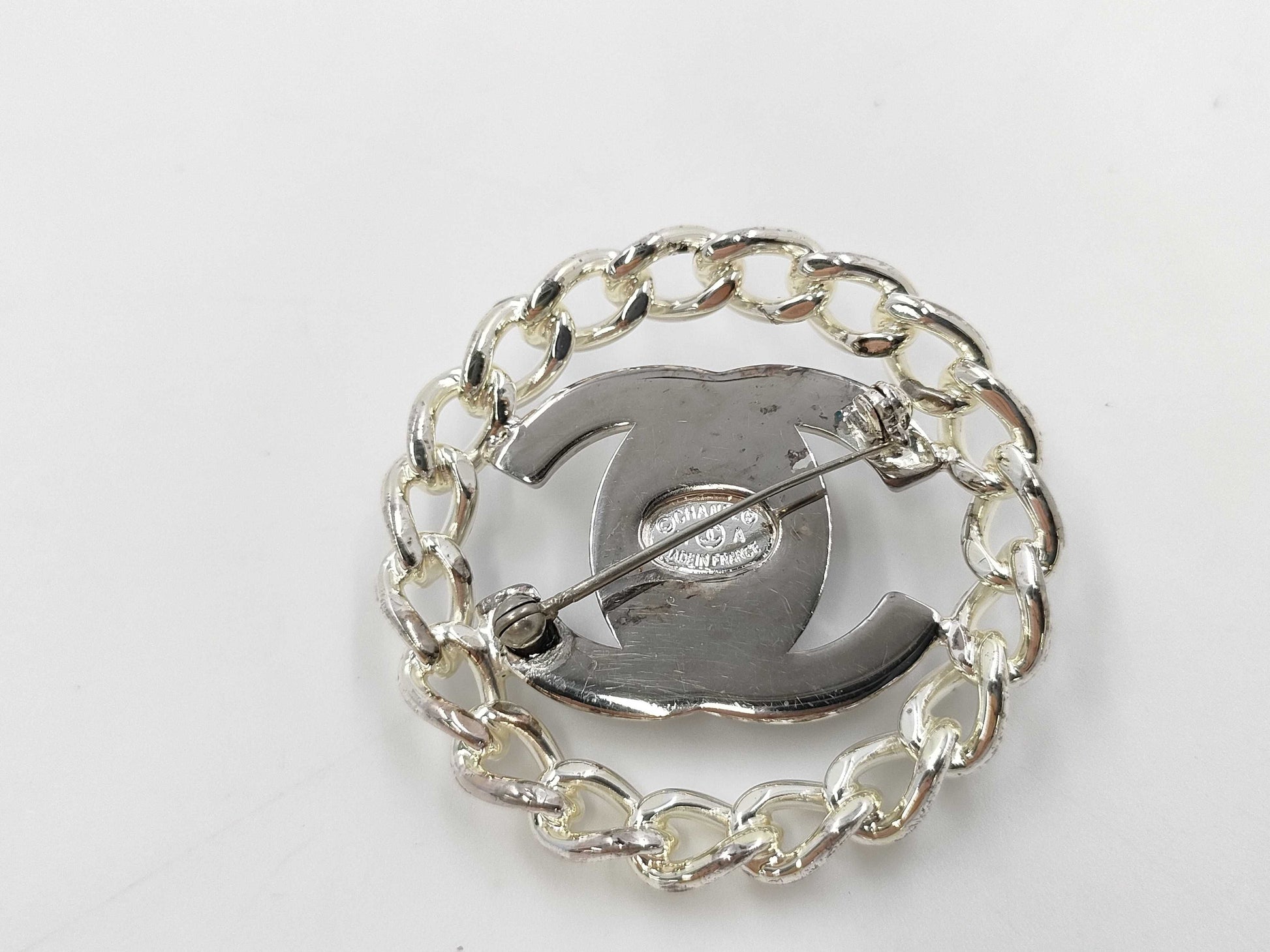 CHANEL Coco Mark Chain Motif Round Brooch