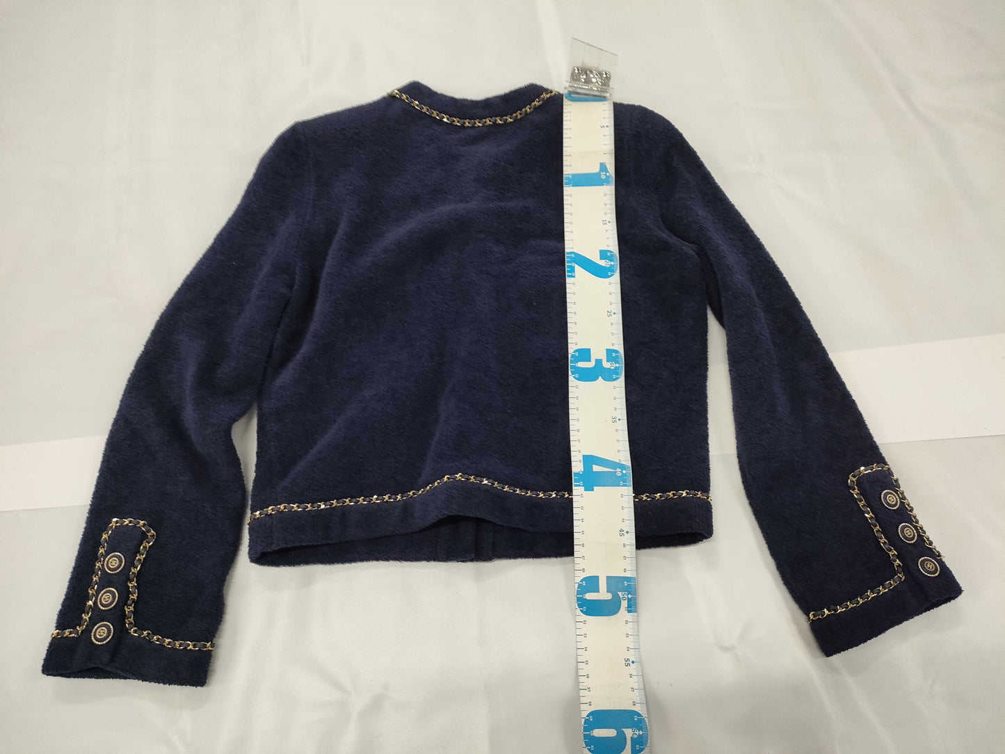 CHANEL Coco Mark Chain Stitch Pile Knit Jacket, Size 34