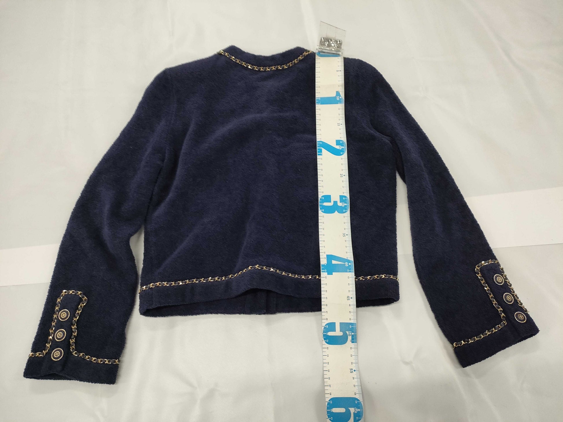 CHANEL Coco Mark Chain Stitch Pile Knit Jacket, Size 34