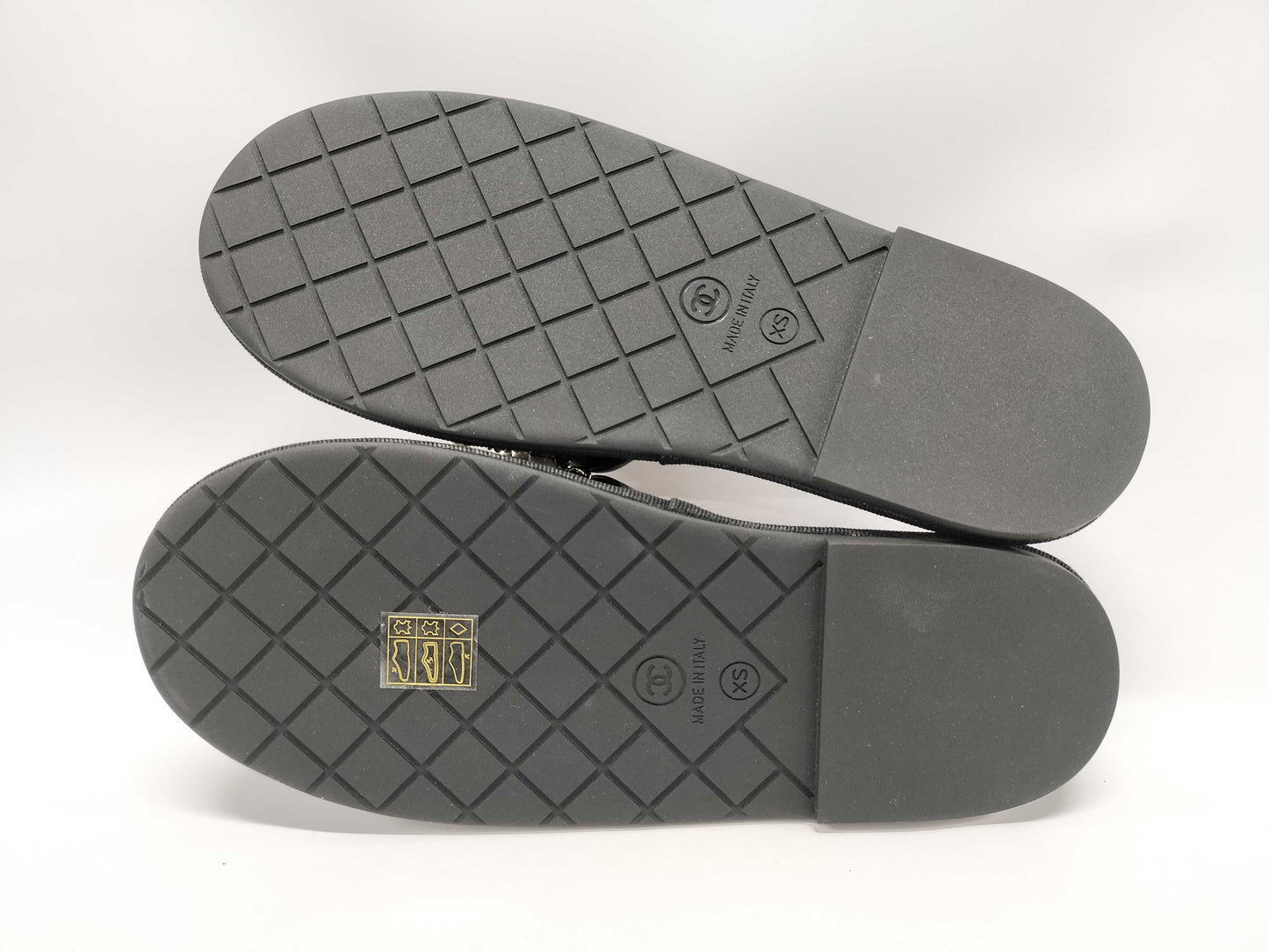 CHANEL Coco Mark Pearl Chain Leather Flat Sandals XS Slippers