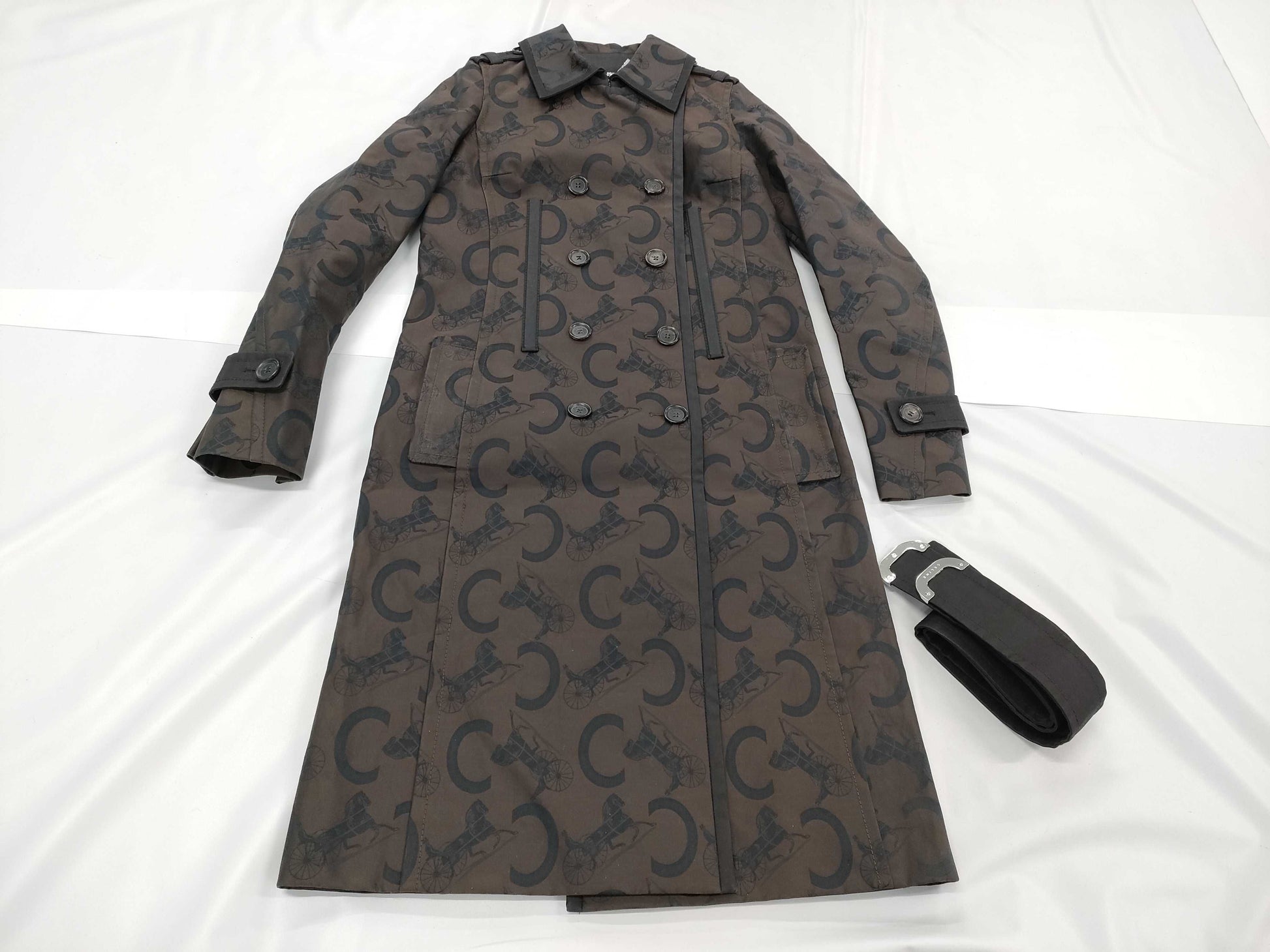 CELINE C Macadam Trench Coat, Size 34