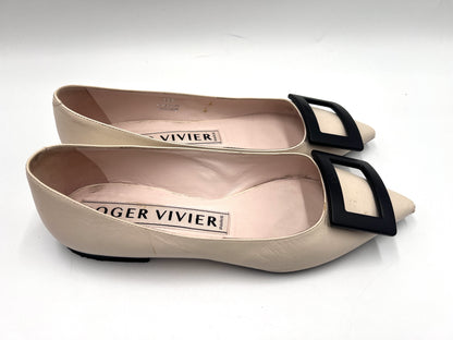 Roger Vivier Leather Flats, Beige, Size 35 1/2, Pumps
