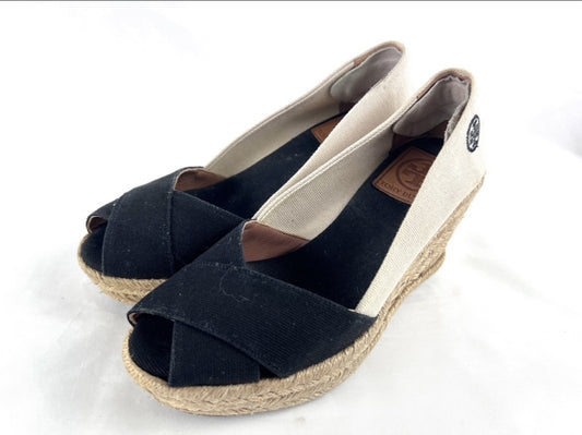 Tory Burch Espadrille Wedge Sandals, Black and Natural, Size 6