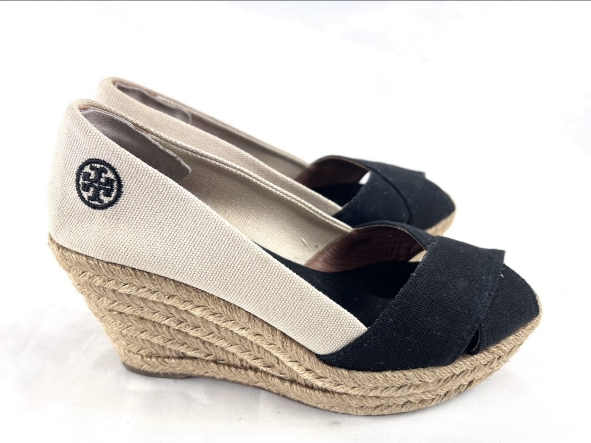 Tory Burch Espadrille Wedge Sandals, Black and Natural, Size 6