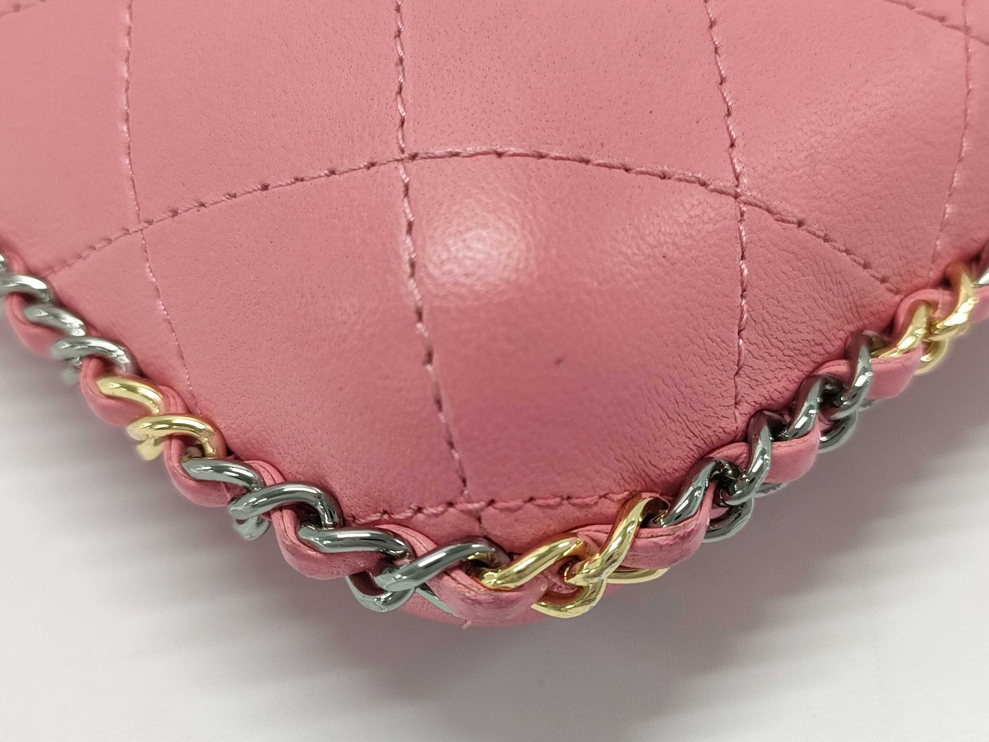 CHANEL Phone Case with Coco Mark Chain Shoulder Bag in Pink with Gold and Silver Hardware, Lambskin, 22870539