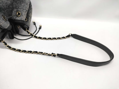 CHANEL Deauville Drawstring Shoulder Bag A57536 Gray with Silver Hardware, Tweed, 27198585