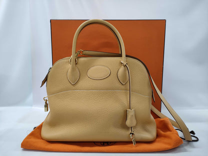 HERMES ) HERMES Bolide 31 Taurillon Clemence Leather Handbag with H Stamp and Gold Hardware