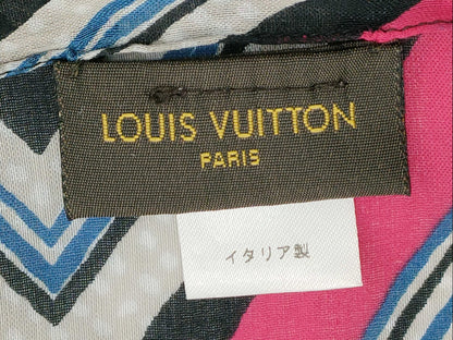 LOUIS VUITTON Scarf, 79% Cotton, 21% Silk, Black, White, Red, Blue, IS0194 MP1531