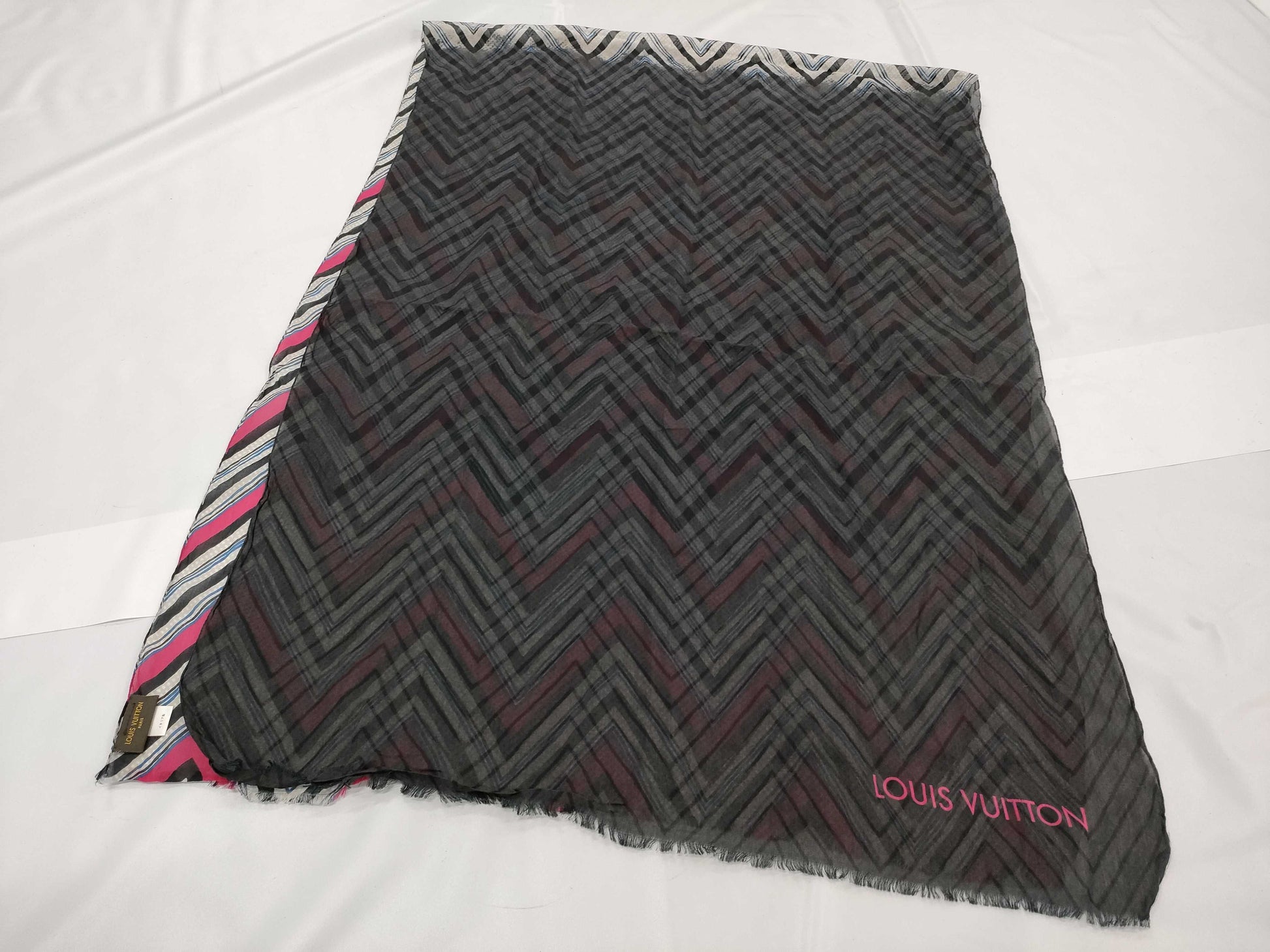 LOUIS VUITTON Scarf, 79% Cotton, 21% Silk, Black, White, Red, Blue, IS0194 MP1531