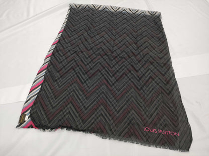 LOUIS VUITTON Scarf, 79% Cotton, 21% Silk, Black, White, Red, Blue, IS0194 MP1531
