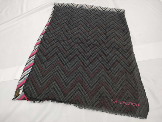 LOUIS VUITTON Scarf, 79% Cotton, 21% Silk, Black, White, Red, Blue, IS0194 MP1531