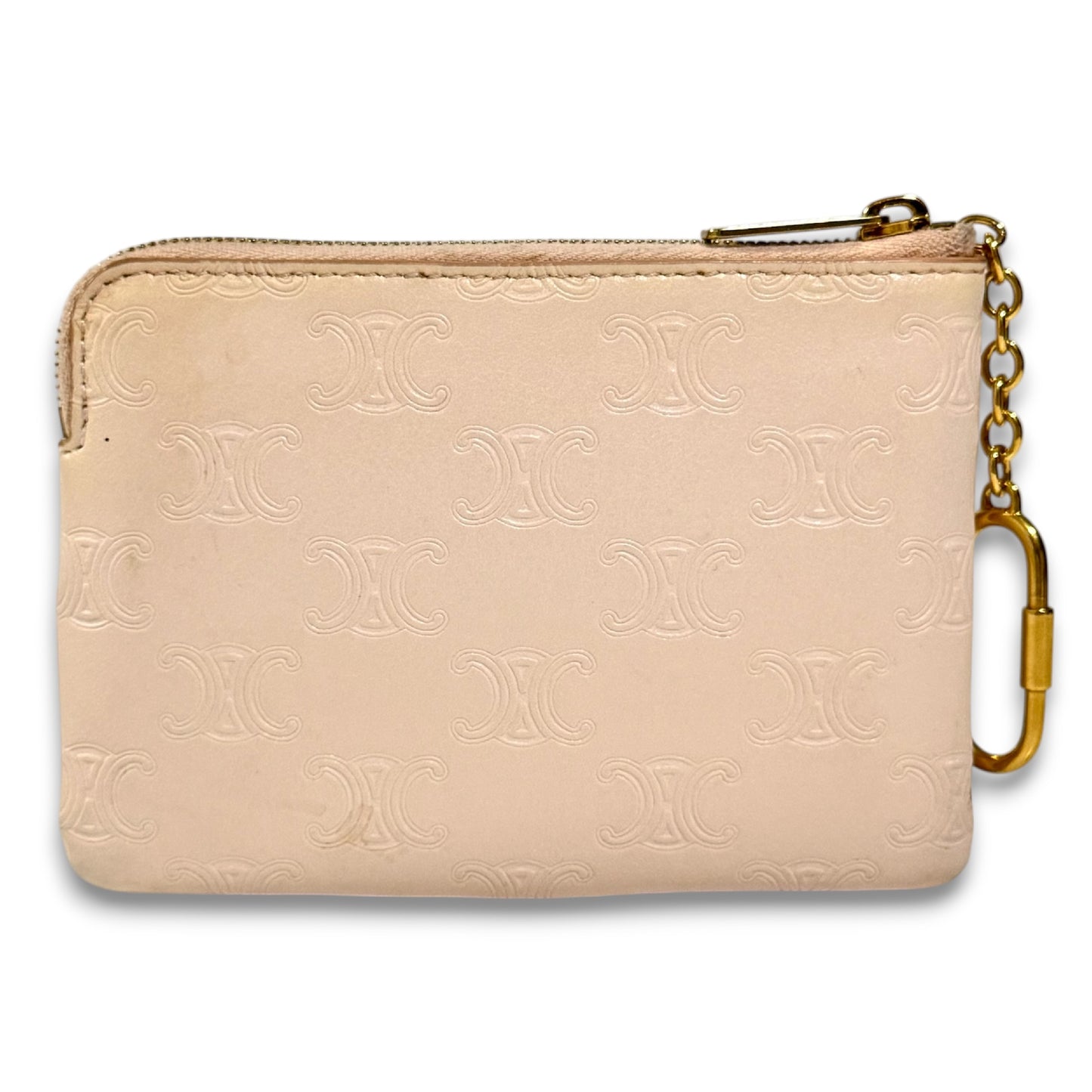 CELINE Smooth Calfskin Triomphe Embossed Coin and Card Pouch Smooth Calfskin Triomphe Embossed Coin and Card Holder with Key Hook W Coin Case