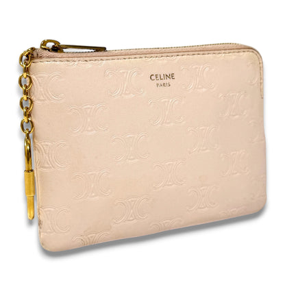 CELINE Smooth Calfskin Triomphe Embossed Coin and Card Pouch Smooth Calfskin Triomphe Embossed Coin and Card Holder with Key Hook W Coin Case