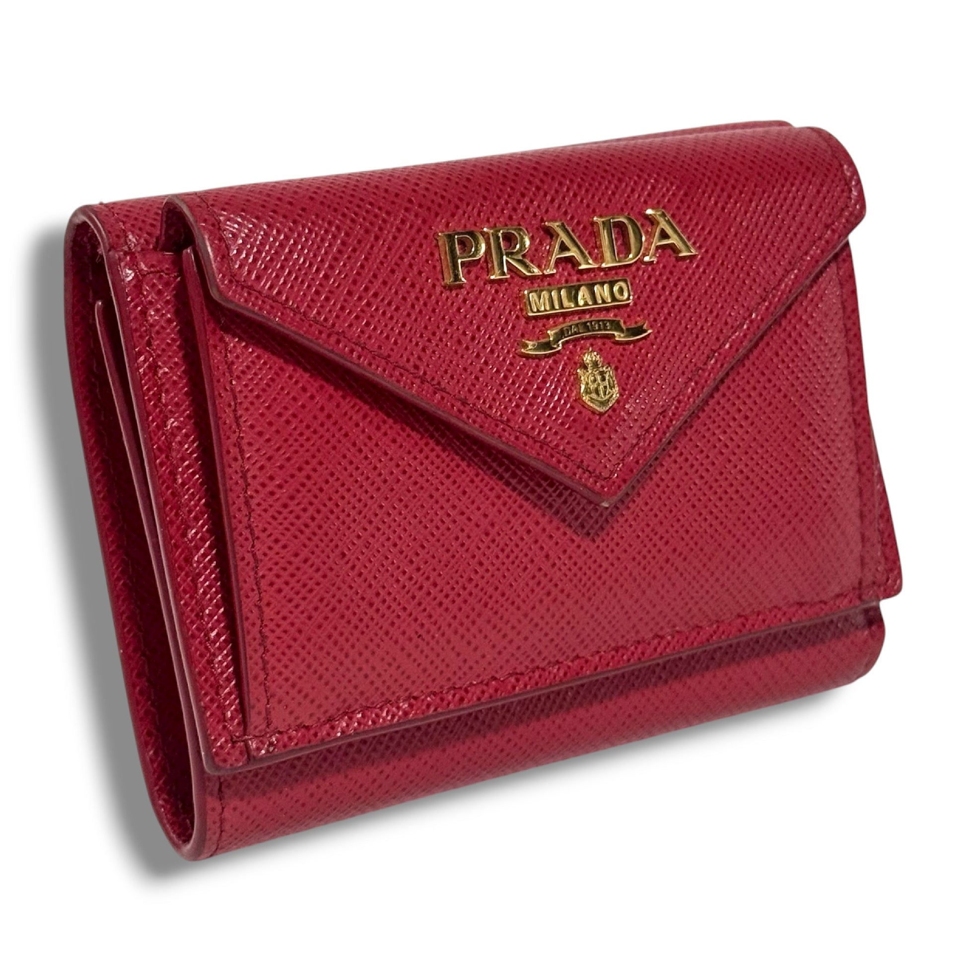 PRADA Saffiano Metal Lettering Logo Tri-fold Wallet, Compact FOUCO, W10cm x H7cm x D3cm