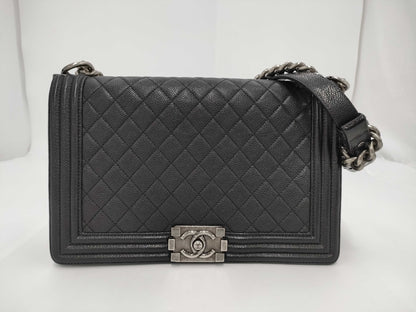 CHANEL Boy Chanel Caviar Leather Chain Shoulder Bag, Black, No. 23