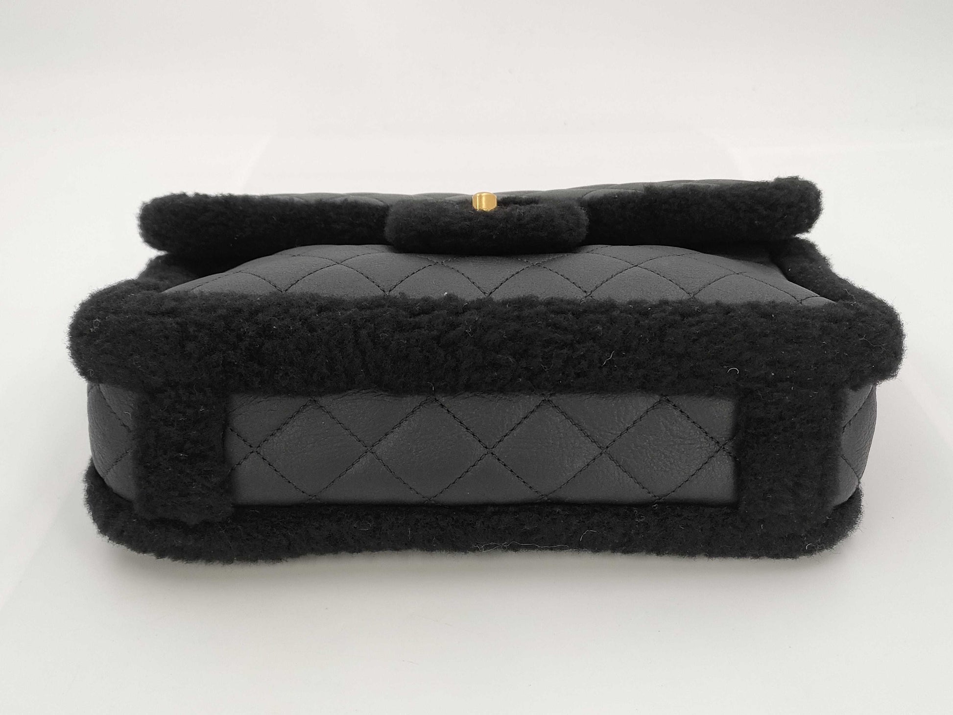 CHANEL Mouton x Leather Black Matelasse IC Shoulder Bag