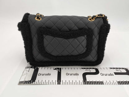 CHANEL Mouton x Leather Black Matelasse IC Shoulder Bag