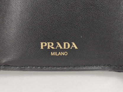 PRADA 1MH021 Leather Trifold Wallet with Triangular Plate, Black, Guarantee and Box Included