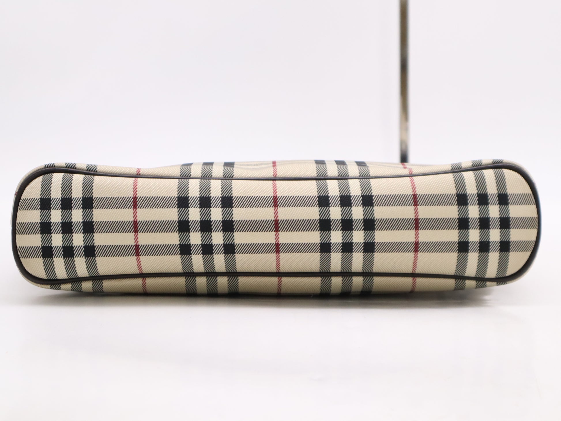 BURBERRY Nova Check x Leather Handbag, Dark Brown