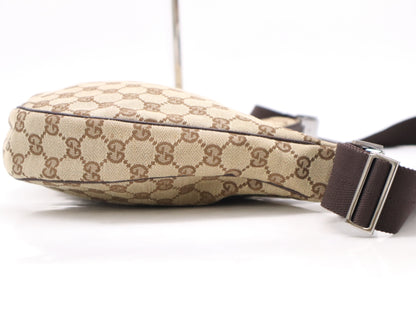 GUCCI 122790GG Canvas and Leather Shoulder Bag Beige Brown Shoulder Bag