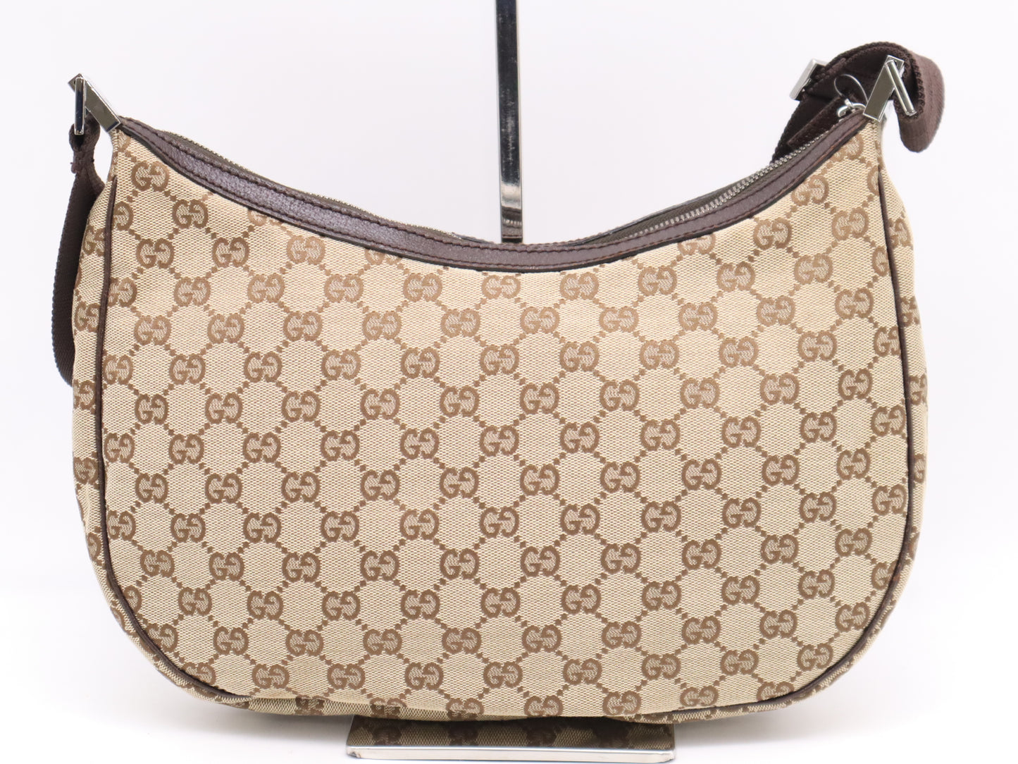 GUCCI 122790GG Canvas and Leather Shoulder Bag Beige Brown Shoulder Bag
