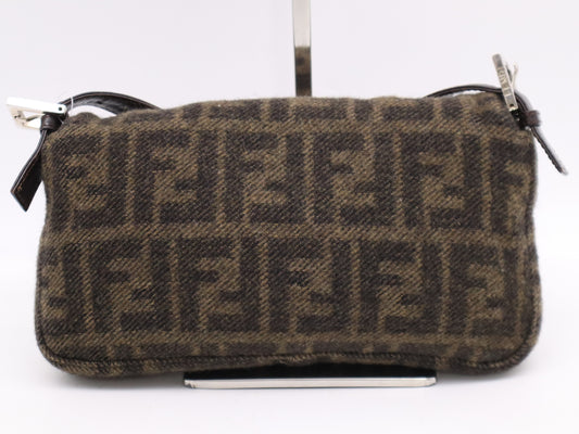 FENDI Wool and Leather Zucca Pattern Mamma Bucket One-Shoulder Bag Beige Brown Shoulder Bag