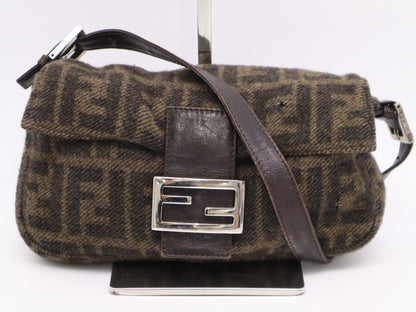 FENDI Wool and Leather Zucca Pattern Mamma Bucket One-Shoulder Bag Beige Brown Shoulder Bag