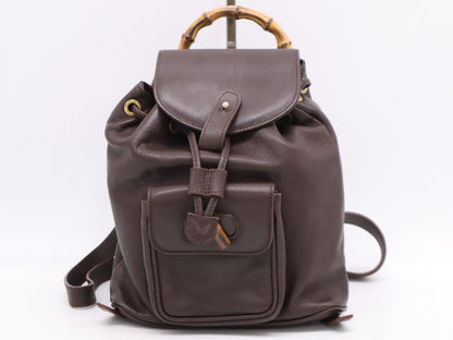 GUCCI 003・2058・0030 Leather Bamboo Backpack Brown