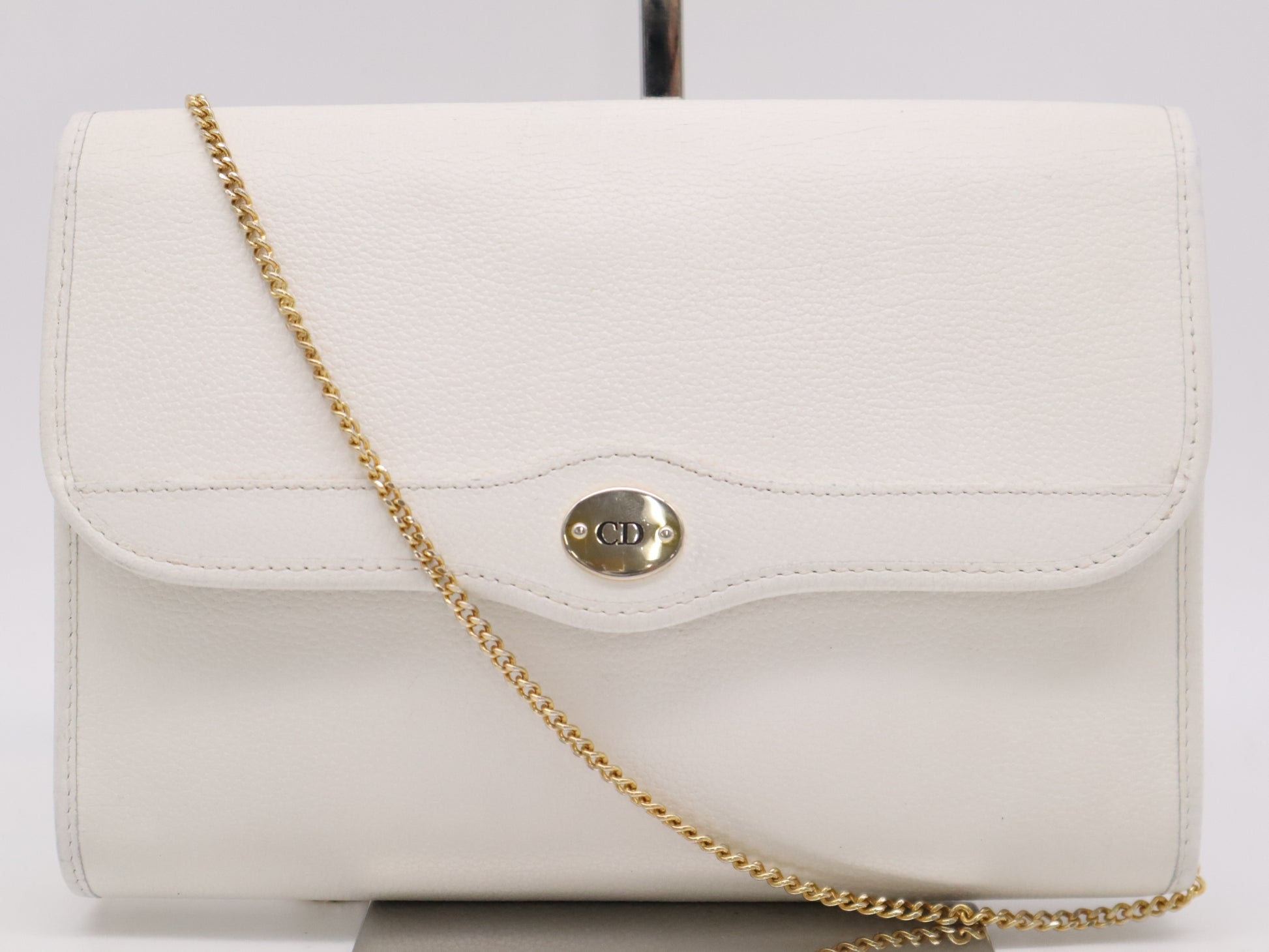 Dior Leather Logo Chain Shoulder Bag White Shoulder Bag