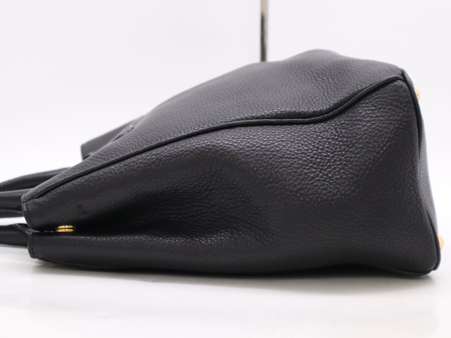 PRADA Leather Logo Tote Bag in Black with Shoulder Strap, Name Tag, and Dust Bag