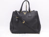 PRADA Leather Logo Tote Bag in Black with Shoulder Strap, Name Tag, and Dust Bag
