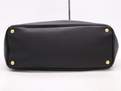 PRADA Leather Logo Tote Bag in Black with Shoulder Strap, Name Tag, and Dust Bag