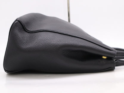 PRADA Leather Logo Tote Bag in Black with Shoulder Strap, Name Tag, and Dust Bag