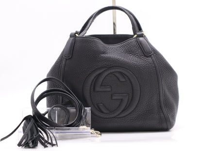 GUCCI Leather Soho 2-way Handbag/Shoulder Bag in Black with Shoulder Strap