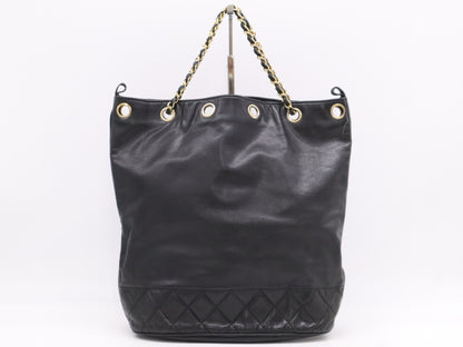 CHANEL Leather Drawstring Chain Shoulder Bag in Black with GD Hardware