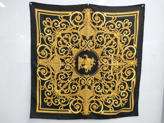 HERMES Silk Carré 90 LES TUILERIES Tuileries Garden Black Scarf