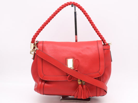 GUCCI 282301 Leather Bella 2-Way Handbag, Red, with Shoulder Strap, 001998 Handbag