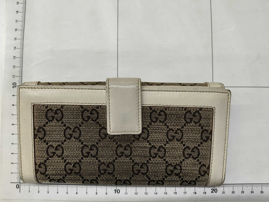 GUCCI 146199 GG Canvas Double Hook Long Wallet, Leather, Canvas, Beige, Ivory, Box Included